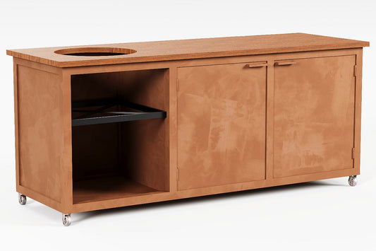 Cortenstaal buitenkeuken duurzaam en modern met houten werkblad, ook RVS mogelijk bij R&A Buitenleven