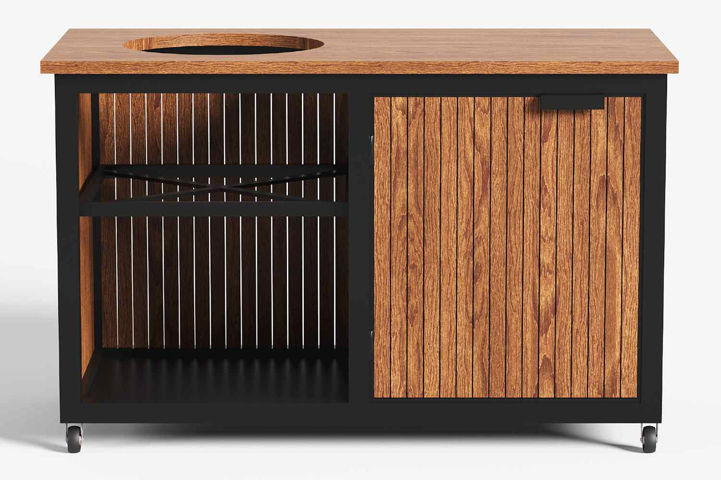 Luxe zwart stalen buitenkeuken met hardhout double