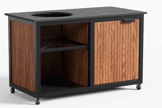 Luxe zwart stalen buitenkeuken met hardhout double