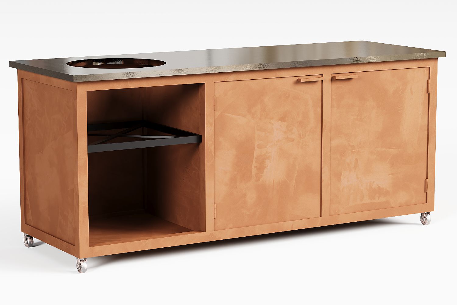 Duurzame cortenstaal buitenkeuken met RVS werkblad, hout mogelijk R&ABuitenleven. 