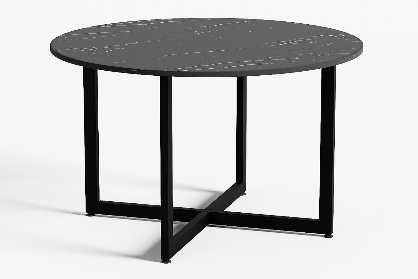 ronde tuintafel, eettafel zwarte U-line stalen frame met een dekton tafelblad. 
