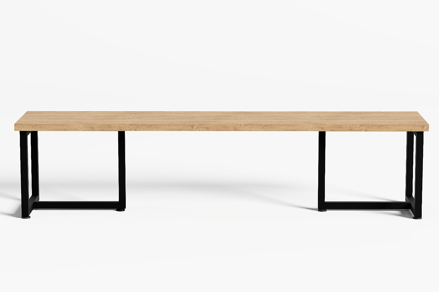 Tuinbank, vierkant zwart stalen frame, met houten tuinbank zitting.